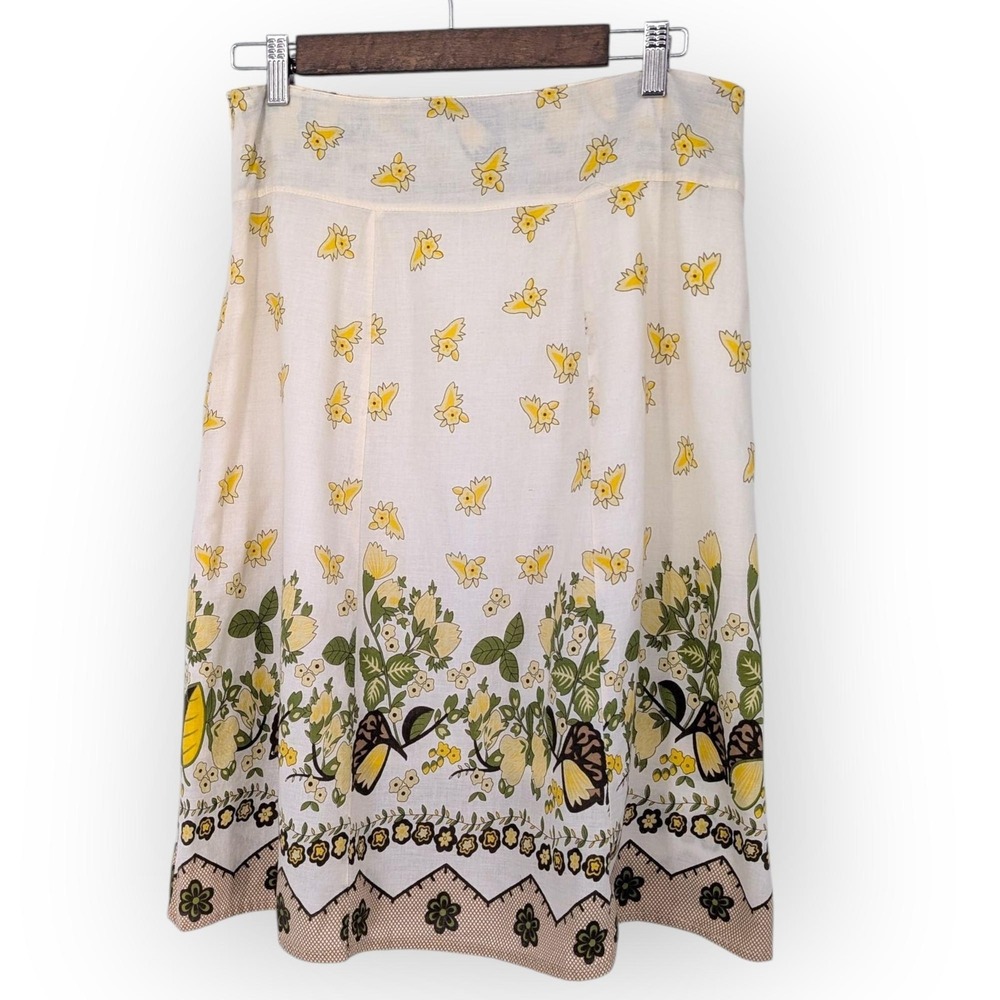 Retro Skirt Womens Medium Yellow‎ Floral Butterfly Boho Cotton Dainty Bloomcore - Picture 2 of 11